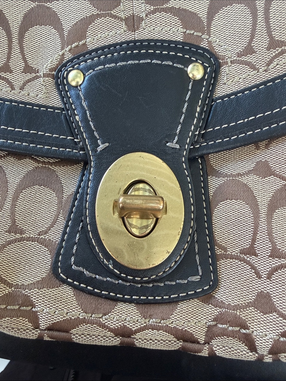 Coach Brown Signature Canvas Shoulder Bag with Black Trim - Picture 11 of 15